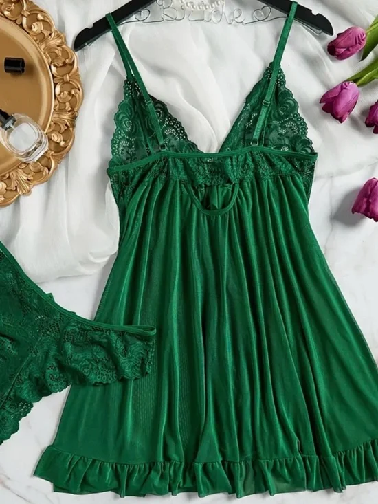Emerald Lace Trim Chemise Nightdress - Women Intimates - Picture 2 of 5